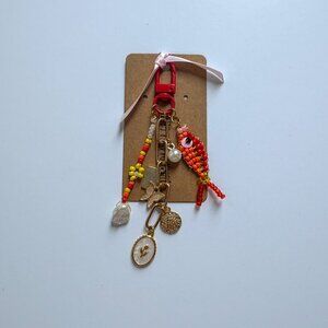 Handmade Beaded Fish + Charm Keychain